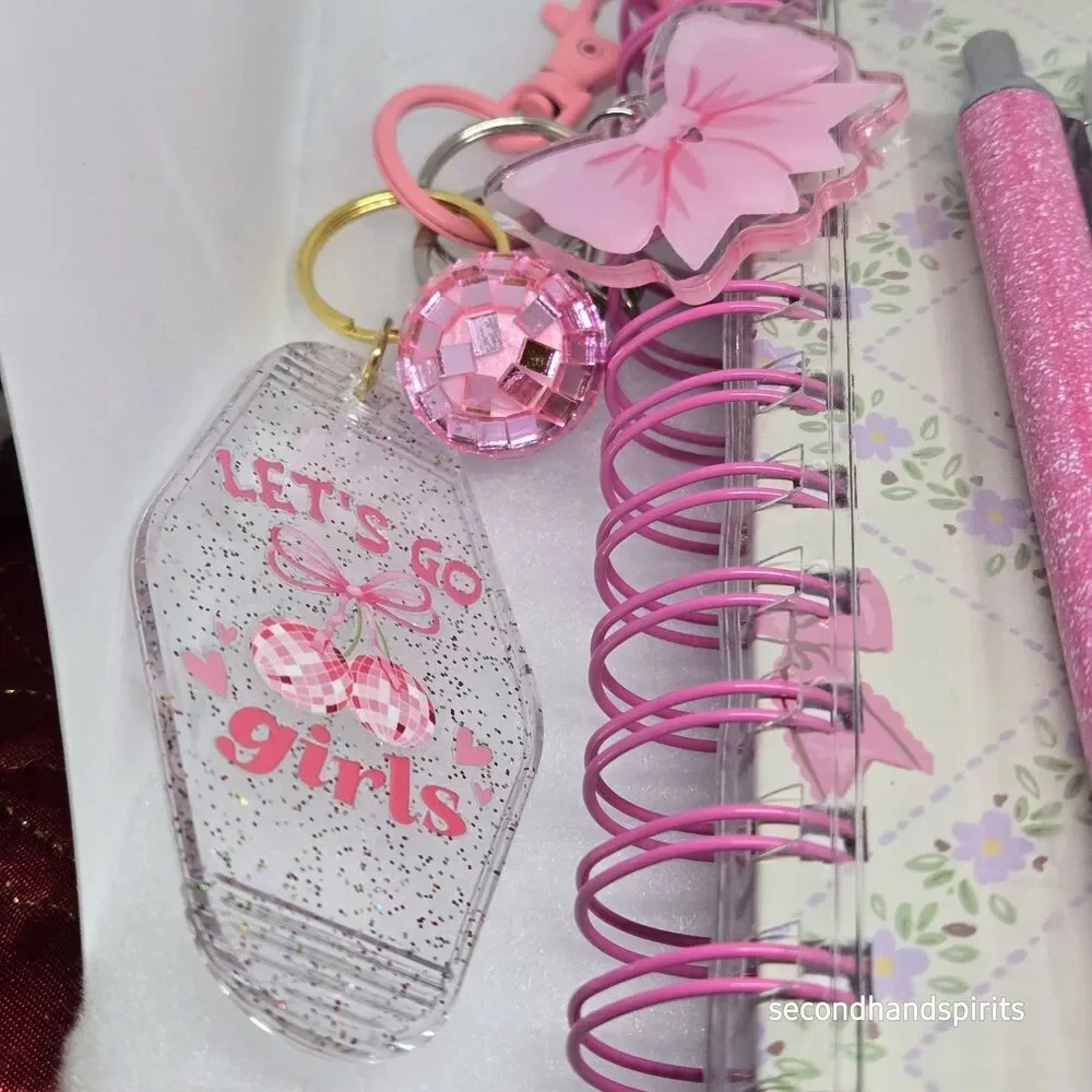 Journal  Notebook Pink Girlie Coquette ,matching Pen,keychain And Stickers Kit